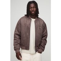 Kastige gerippte Bomberjacke mit Stickerei - Braun - M, Braun von boohooman