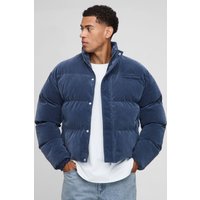 Kastige Velour-Steppjacke mit Trichterkragen - Grau - S, Grau von boohooman