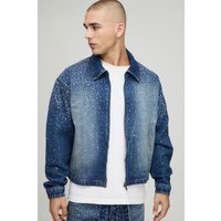 Kastige Jeansjacke mit Strass - Blau - M, Blau von boohooman
