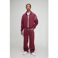 Kastige Jeansjacke mit Strass - Rot - L, Rot von boohooman