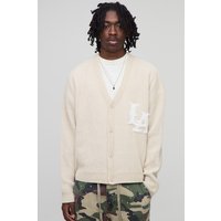 Boxy Varsity Rib Knitted Cardigan - Grau - L, Grau von boohooman