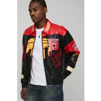 Kastige Jacke mit Worldwide-Stickerei - Rot - XL, Rot Kastige Jacke mit Worldwide-Stickerei - Rot - XL, Rot von boohooman