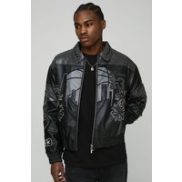 Kastige Jacke mit Worldwide-Stickerei - Schwarz - XL, Schwarz von boohooman