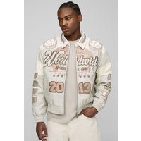 Kastige Worldwide-Jacke mit PU-Aufnäher - Ecru - XL, Ecru von boohooman