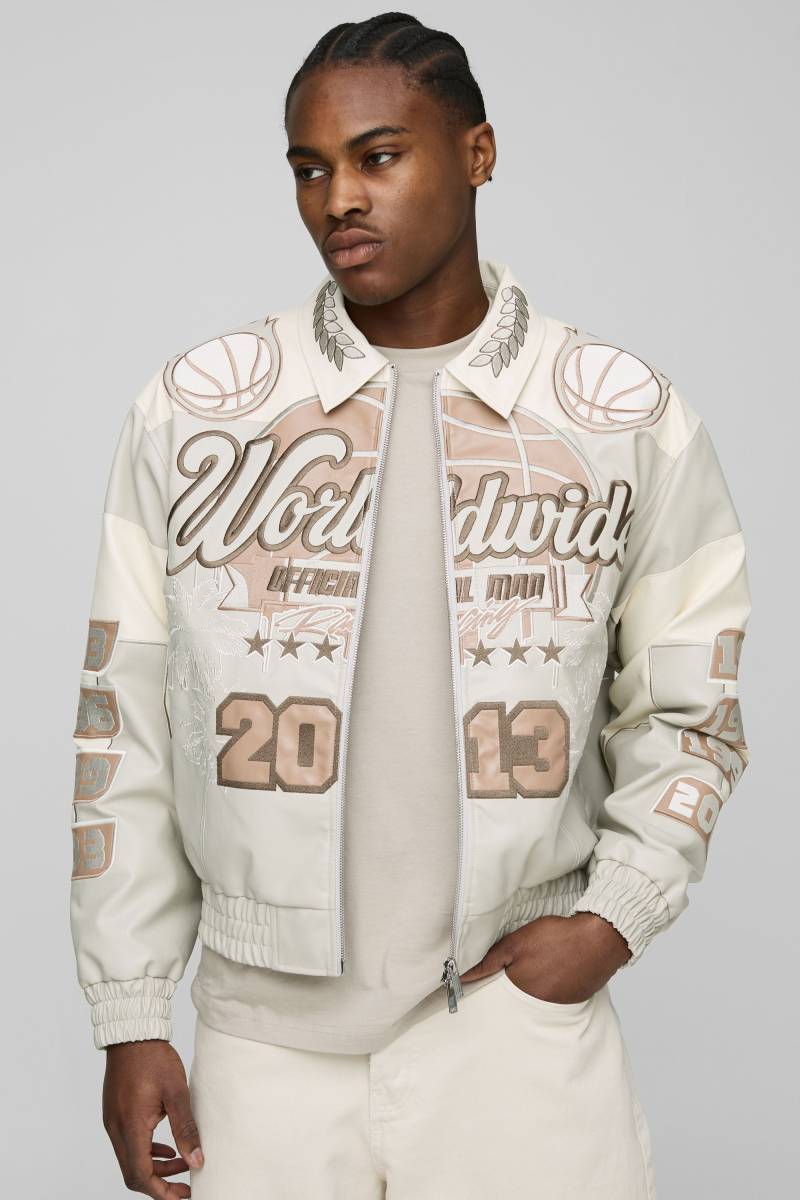 Kastige Worldwide-Jacke mit PU-Aufnäher - Ecru - XS, Ecru von boohooman