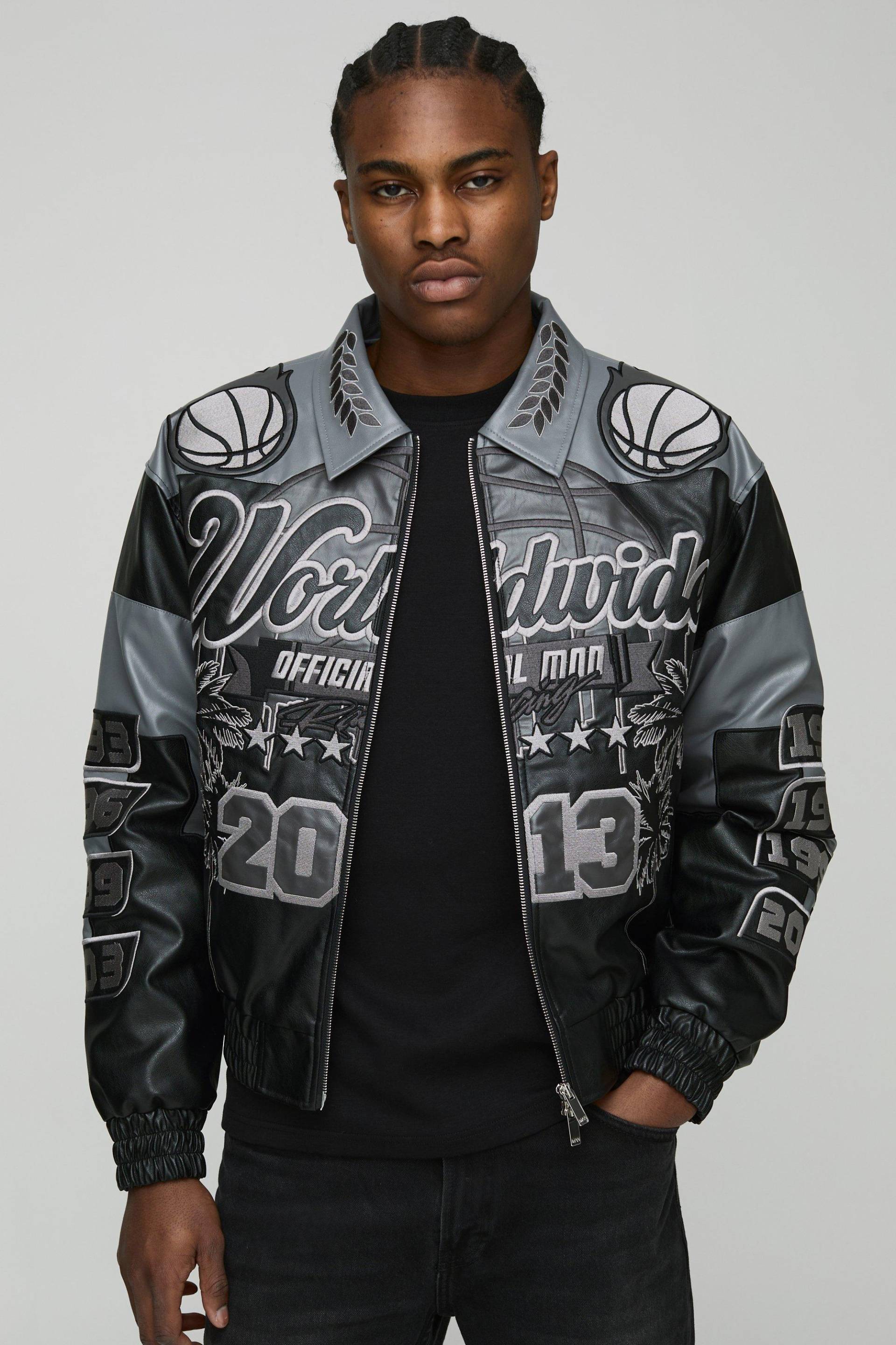 Kastige Worldwide-Jacke mit PU-Aufnäher - Schwarz - M, Schwarz Kastige Worldwide-Jacke mit PU-Aufnäher - Schwarz - M, Schwarz von boohooman