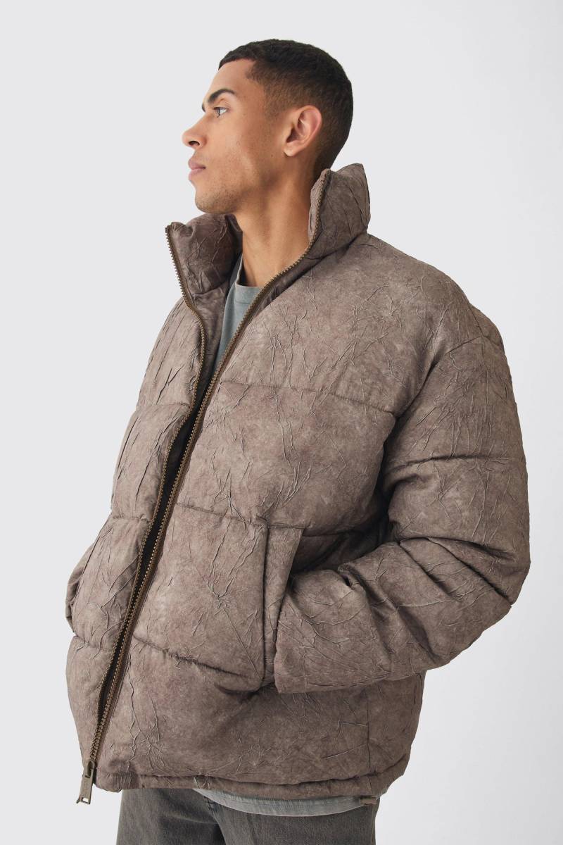 Braune Oversize Steppjacke in Knitteroptik mit Trichterkragen - XS, Braun Braune Oversize Steppjacke in Knitteroptik mit Trichterkragen - XS, Braun von boohooman