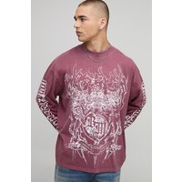 Langärmliges T-Shirt mit Gothic BM Print - Burgund - XL, Burgund von boohooman