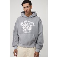 Kastiger Oversize Hoodie mit Phoenix Western Print - Grau - M, Grau von boohooman