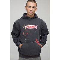 Oversize Hoodie mit Farbspritzern - Grau - XS, Grau Oversize Hoodie mit Farbspritzern - Grau - XS, Grau von boohooman
