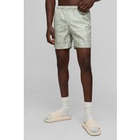 Mittellange karierte Badehose mit Streifen - Grün - M, Grün von boohooman