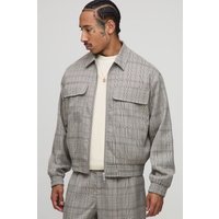 Kastige karierte Oversize Harrington-Jacke mit Cargo-Taschen - Grau - XL, Grau von boohooman