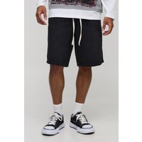 Denim-Jorts mit Kontrast-Naht und Kordelzug - Schwarz - 30, Schwarz von boohooman