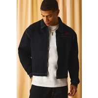 Kastige bestickte Harrington-Jacke mit Kontrast-Naht - Schwarz - L, Schwarz von boohooman