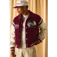 College-Jacke mit PU-Ärmeln und Kord-Applikation - Burgund - XS, Burgund von boohooman