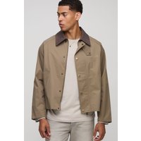 Bestickte Jacke mit Kord-Kragen - Grau - M, Grau von boohooman