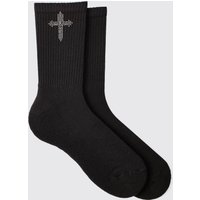Socken mit Strass - Schwarz - 5-8, Schwarz von boohooman