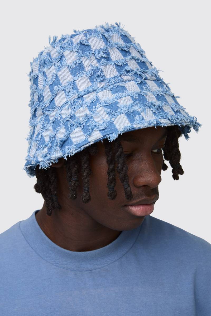 Denim Anglerhut mit Schachbrett-Print - Blau - ONE SIZE, Blau Denim Anglerhut mit Schachbrett-Print - Blau - ONE SIZE, Blau von boohooman