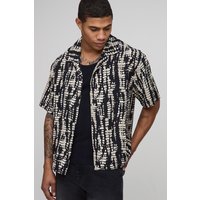 Kurzärmliges Oversize Hemd mit Print - Schwarz - XL, Schwarz von boohooman