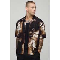Kurzärmliges Oversize Hemd mit Print - Schwarz - XS, Schwarz von boohooman