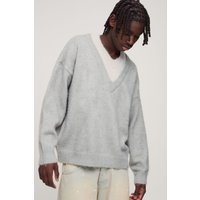 Doppellagiger Oversize Strickpullover - Grau - L, Grau von boohooman