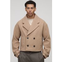 Zweireihiger kurzer Melton-Mantel - Beige - XL, Beige Zweireihiger kurzer Melton-Mantel - Beige - XL, Beige von boohooman