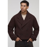 Zweireihiger kurzer Melton-Mantel - Braun - XL, Braun von boohooman