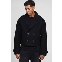 Zweireihiger kurzer Melton-Mantel - Schwarz - XL, Schwarz Zweireihiger kurzer Melton-Mantel - Schwarz - XL, Schwarz von boohooman