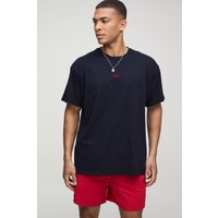 Dunkelblaues Oversize T-Shirt mit Man-Print - XS, Blau Dunkelblaues Oversize T-Shirt mit Man-Print - XS, Blau von boohooman