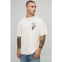 Oversize T-Shirt mit Strass-Kreuz - Ecru - XS, Ecru von boohooman