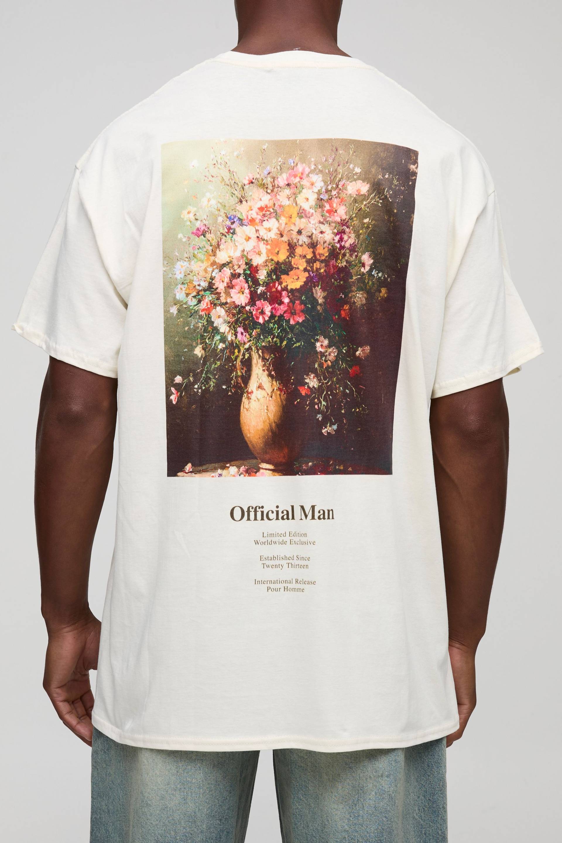 Oversize Official Man T-Shirt mit floralem Print - Ecru - XS, Ecru von boohooman