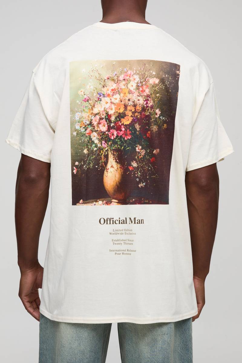 Oversize Official Man T-Shirt mit floralem Print - Ecru - XS, Ecru Oversize Official Man T-Shirt mit floralem Print - Ecru - XS, Ecru von boohooman