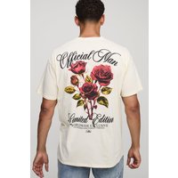 Ecru Oversized Washed Floral Limited Edition T-Shirt - M, Ecru von boohooman
