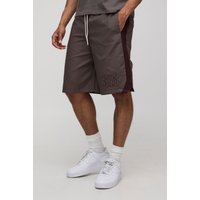 Lockere Shorts mit elastischem Bund und Stickerei - Braun - XS, Braun von boohooman