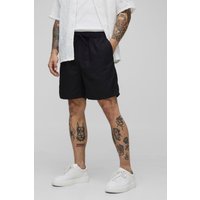Mittellange lockere Shorts aus Leinenmischung mit elastischem Bund - Schwarz - XS, Schwarz von boohooman