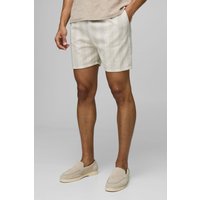 Gestreifte Slim-Fit Shorts in Leinenoptik mit elastischem Bund - Beige - M, Beige von boohooman
