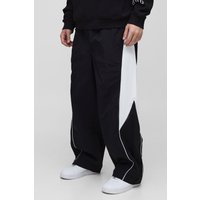 Elastische Colorblock Nylon Parachute-Hose in Knitteroptik - Schwarz - S, Schwarz von boohooman