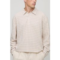 Embroidered Boxy Oversized Boucle Checked Rugby Shirt - Grau - M, Grau von boohooman