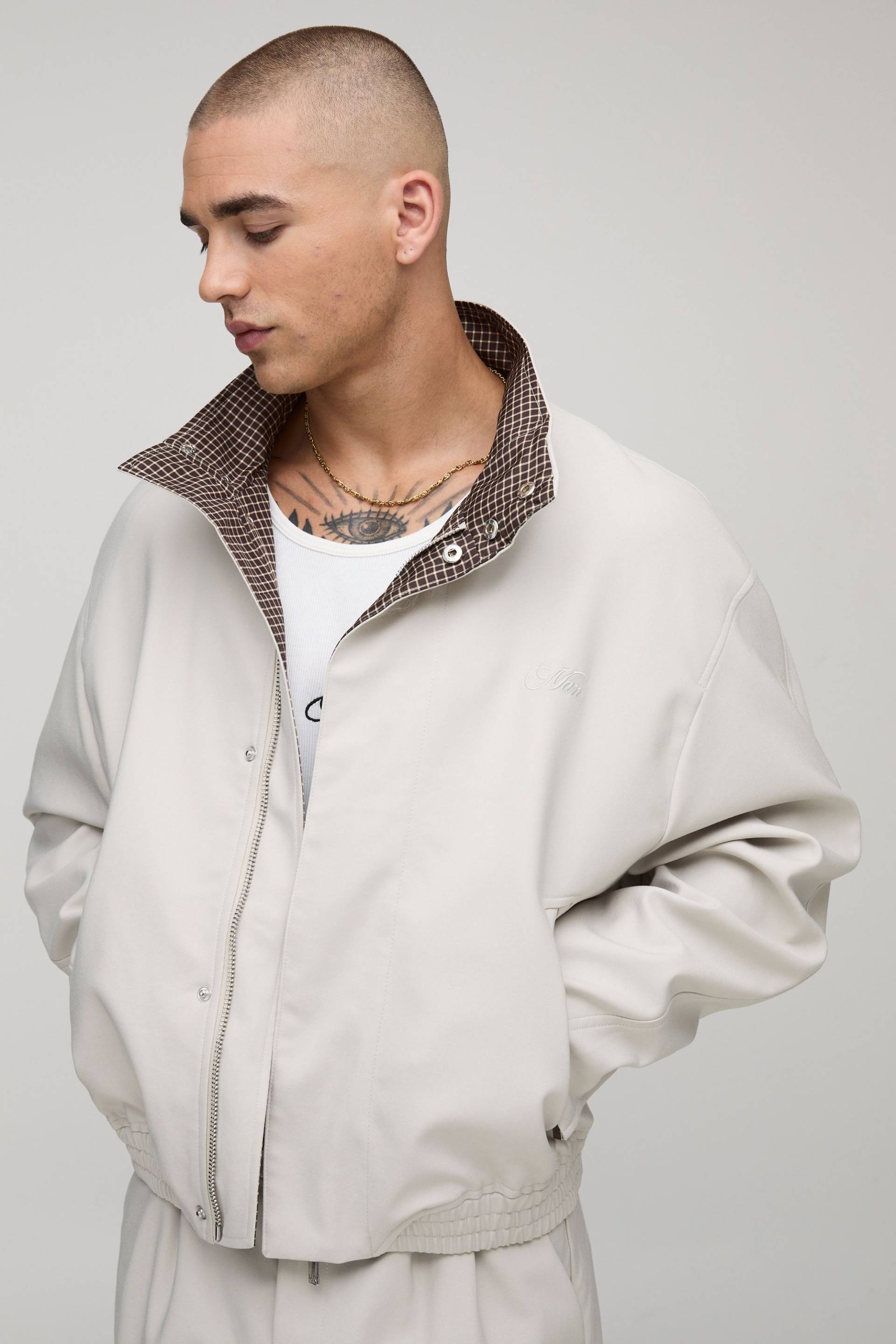 Bestickte Jacke mit Trichterkragen - Grau - XS, Grau Bestickte Jacke mit Trichterkragen - Grau - XS, Grau von boohooman