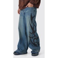 Extrem lockere Jeans mit Flammen-Applikation von boohooman