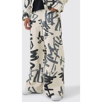 Extrem lockere Jeans mit Graffiti Laser-Print - Ecru - 34R, Ecru von boohooman