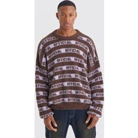 Flauschiger Oversize Pullover mit Official-Streifen - Braun - L, Braun von boohooman