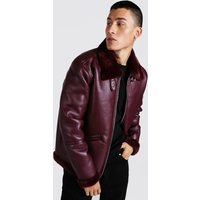 Fliegerjacke in Lederoptik mit Kunstpelzkragen - Burgund - XS, Burgund Fliegerjacke in Lederoptik mit Kunstpelzkragen - Burgund - XS, Burgund von boohooman