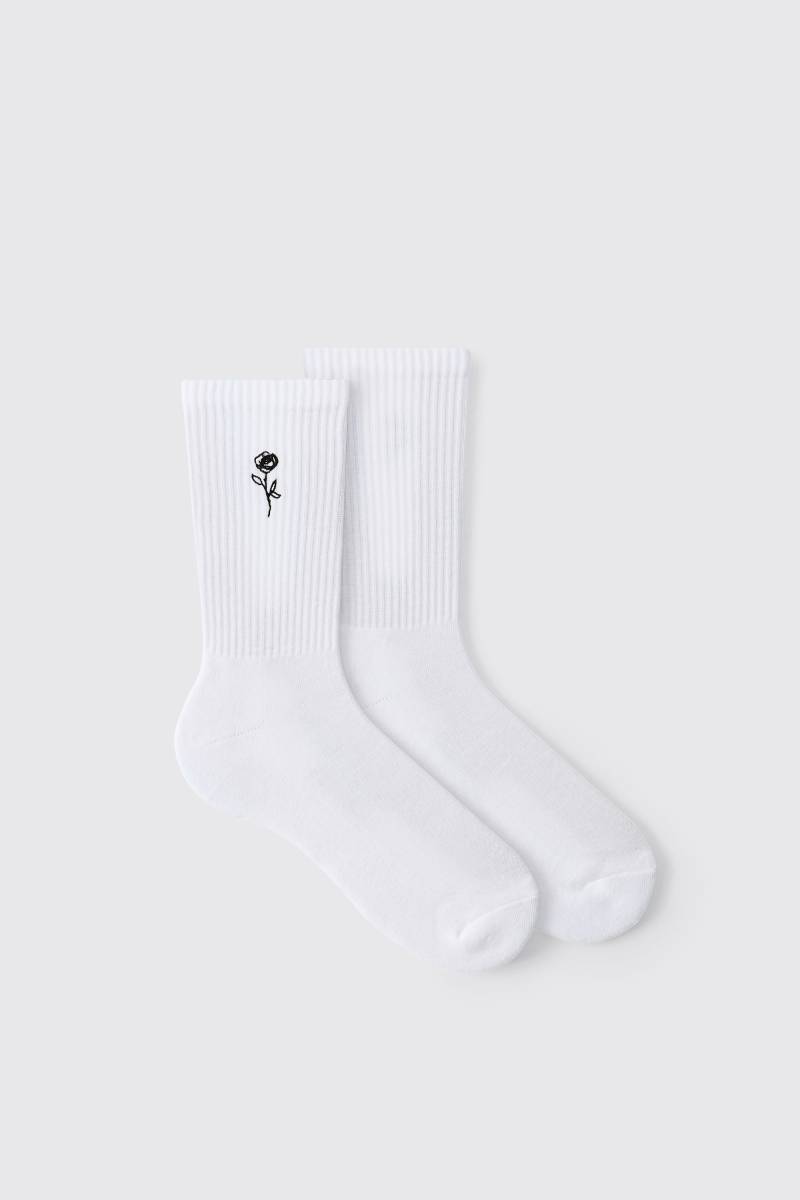 Florale Socken mit Linien-Zeichnung - Weiß - 8-12, Weiß von boohooman