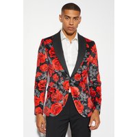 Floraler Skinny Velour-Blazer von boohooman