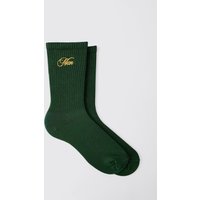 Gerippte Sportsocken mit Man Stickerei - Grün - ONE SIZE, Grün von boohooman