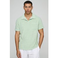 Frottee-Poloshirt mit Taschen-Detail - Grün - S, Grün von boohooman