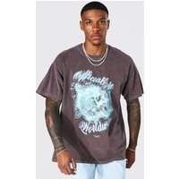 Gefärbtes Oversize T-Shirt mit Totenkopf-Print - Braun - XS, Braun Gefärbtes Oversize T-Shirt mit Totenkopf-Print - Braun - XS, Braun von boohooman