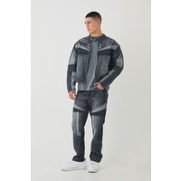 Gerade Jeans mit Moto-Applikation - Grau - 28R, Grau Gerade Jeans mit Moto-Applikation - Grau - 28R, Grau von boohooman