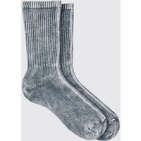 Gerippte Sportsocken mit Acid-Waschung in Charcoal - Grau - ONE SIZE, Grau von boohooman